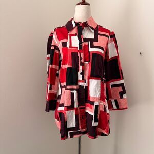 New York & Company Funky Red Retro Button down Size L